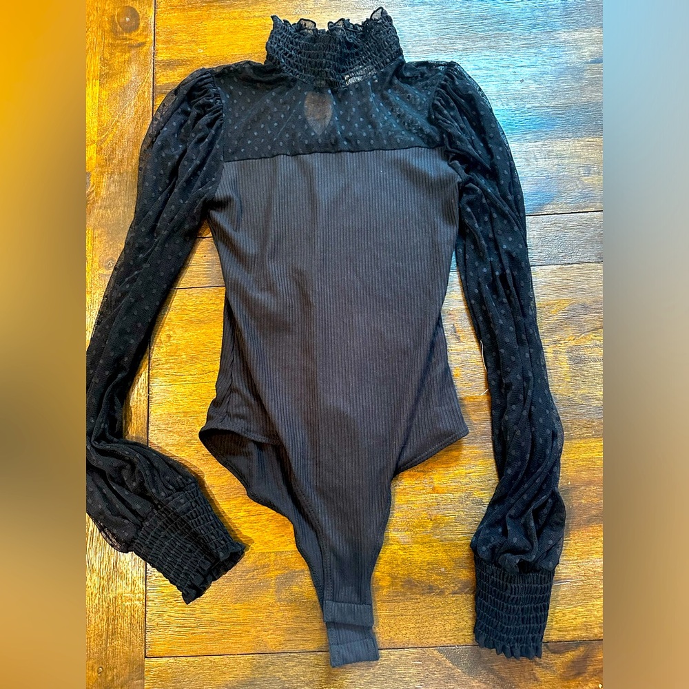 Boutique Mock Neck Bodysuit- Sheer Accent